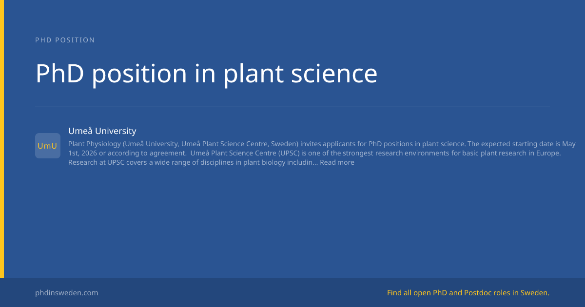 PhD position in plant science at Umeå University | PhDinSweden